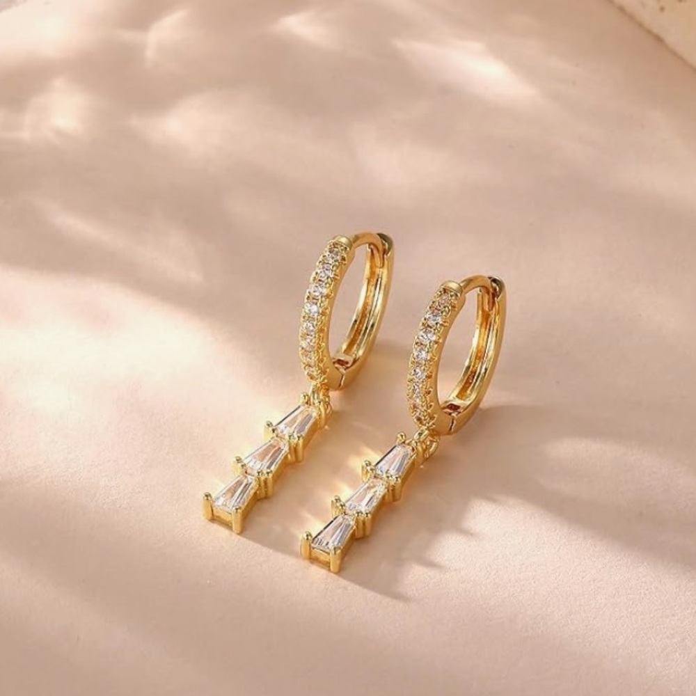 Elegant Gold CZ Drop Huggie Earrings